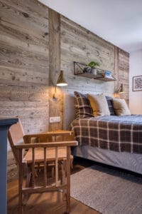 Megeve chalet bedroom bed chair shelf
