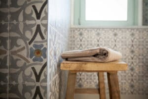 Italy Piedmont holiday home bathroom bench